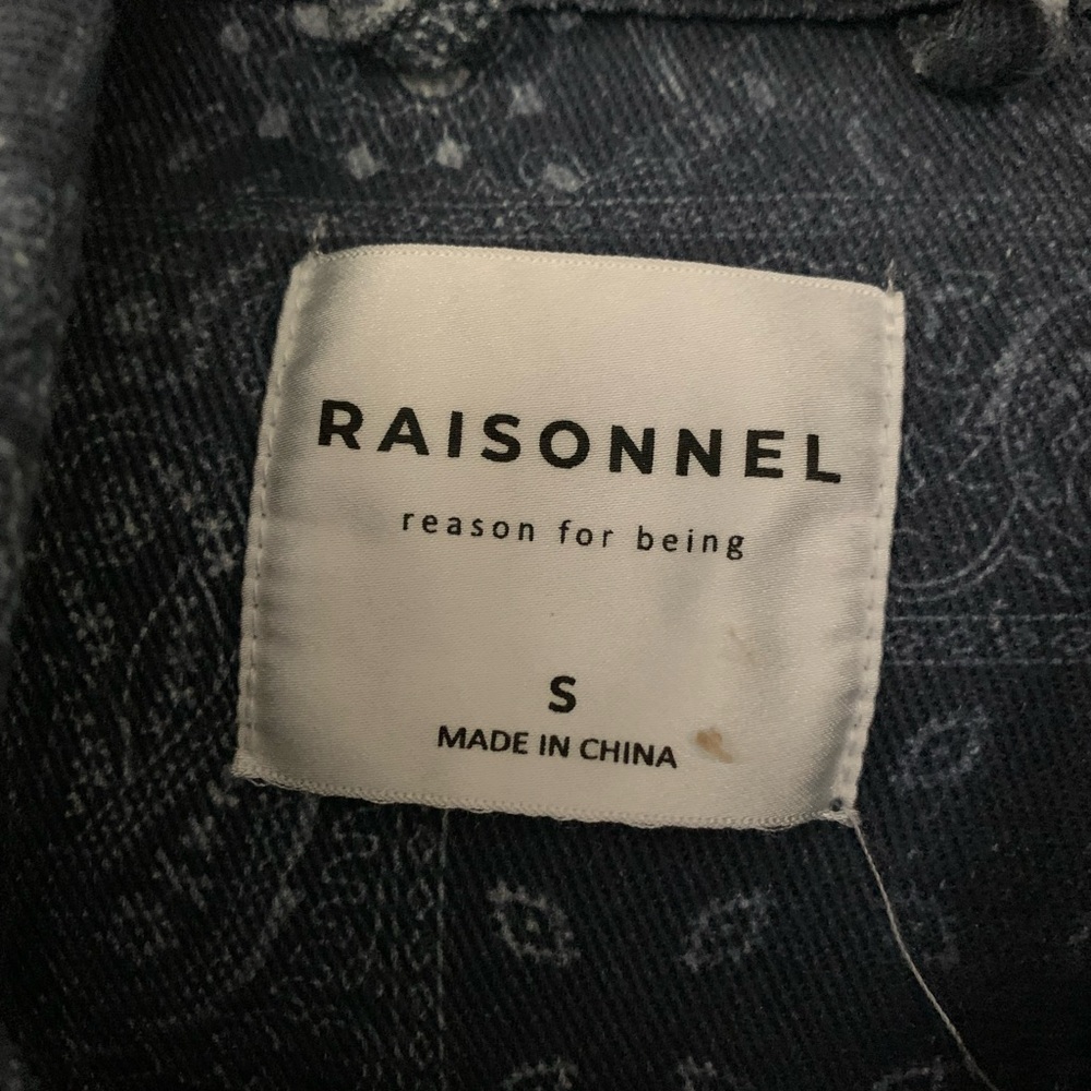 Denim jacket with bandana pattern from Social Threads. Size small, worn once.